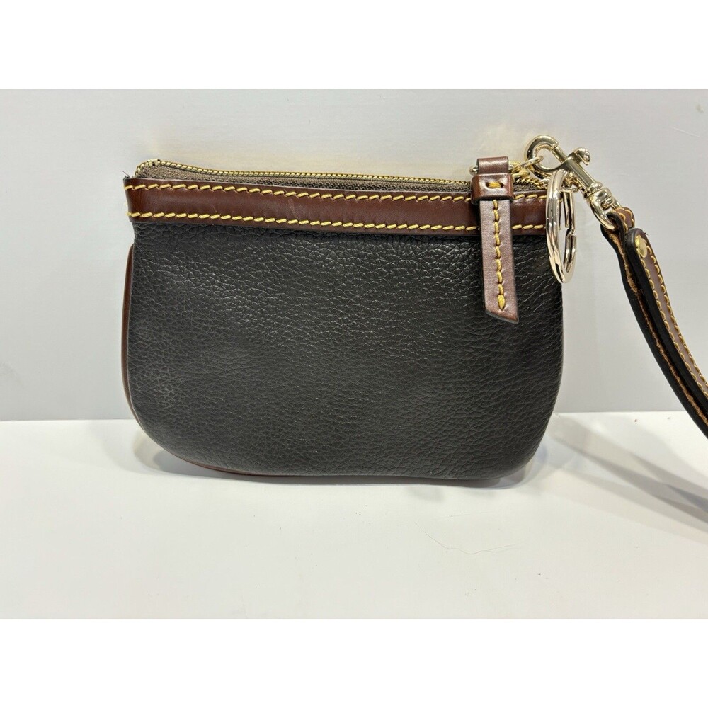VTG Dooney & Bourke Womens Leather Wristlet Black Tan Pebbled Clutch Wallet - Picture 3 of 9